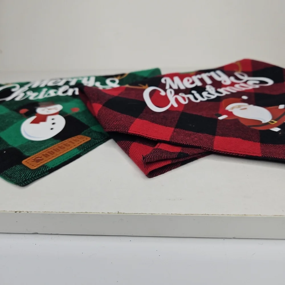 ADOGGYGO 2 Pack Red & Green Plaid Holiday Christmas Dog Bandanas Size 24×16 Cute